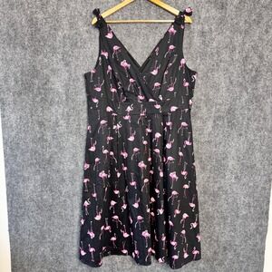 Retro Chic Torrid Dress Women 20 Black Pink Flamingo Print Vacay Retro Tropical